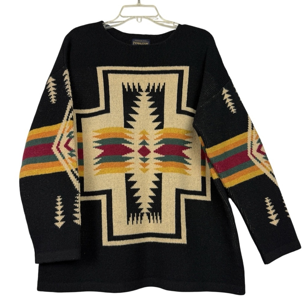 Pendleton Wide Neck Wool Pullover Graphic Sweater - Picture 1 of 4